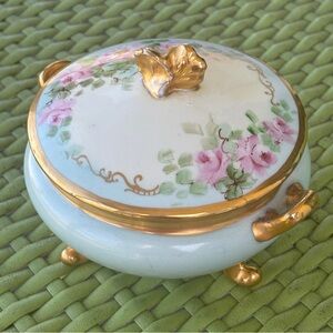 Limoges France Porcelain Floral Trinket Bowl with Gold Accents
